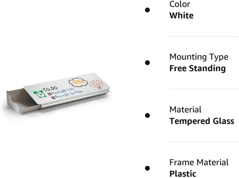 Audio-Visual Direct White Glass Dry Erase Desktop Organizer & Storage Notepad, Whiteboard