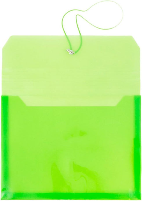 JAM PAPER Plastic Expansion Envelopes with Elastic Band Closure, Letter Booklet, 9 3/4 x 13, Lime Green