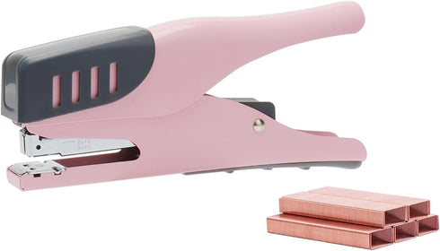 NatSumeBasics Plier Effortless Stapler & 1000 Rose Gold Staples, 45 Sheet Capacity, Heavy Duty Manual