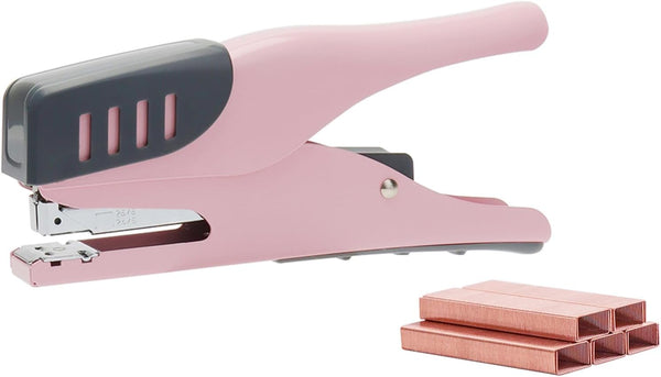 NatSumeBasics Plier Effortless Stapler & 1000 Rose Gold Staples, 45 Sheet Capacity, Heavy Duty Manual