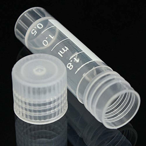 100pcs 2ml Graduated Plastic Cryovial, Cryogenic Vial Tube, Self Standing with Cap