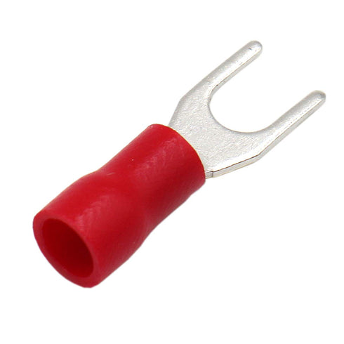 Baomain Fork Spade Terminal Connectors – Insulated, #8 Stud (4.3mm), 22-16 AWG, Red, 100-Pack