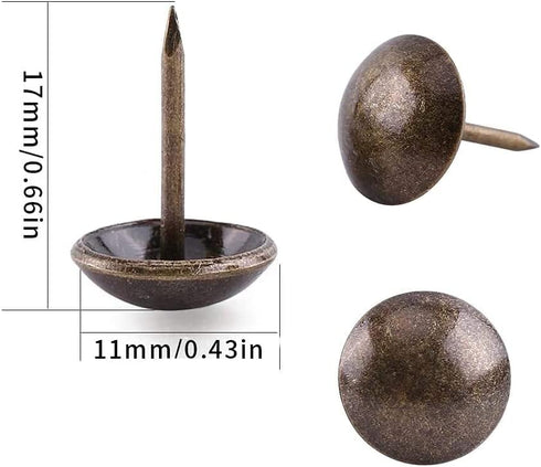 500Pcs BetterJonny Upholstery Tacks, Decorative Furniture Nails Pins, 17X11MM Bronze Metal Thumb Tacks