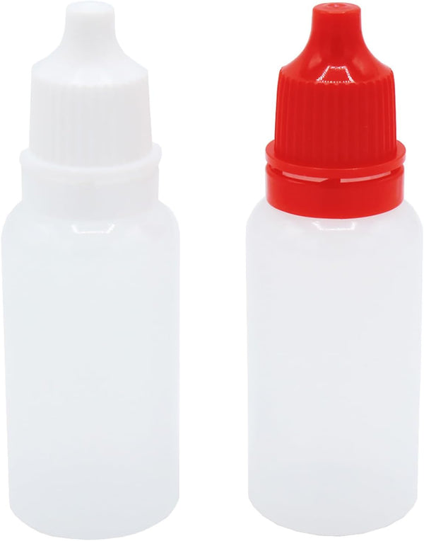 2 Pcs 15ml/0.5oz Plastic Dropper Bottles, Empty Squeezable Mini Refillable Containers with Cap and Plug, White/Red