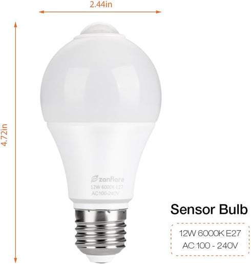 Bulb, 12W(100W Bulbs Zanflare Motion Sensor Outdoor Light Equivalent), Dusk to Dawn Light Auto On/Off Motion Detector