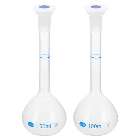 PATIKIL 100ml Volumetric Flask, 2 Pack Polypropylene Graduated Measuring Flask with Plug Cap for Laboratory Experiment