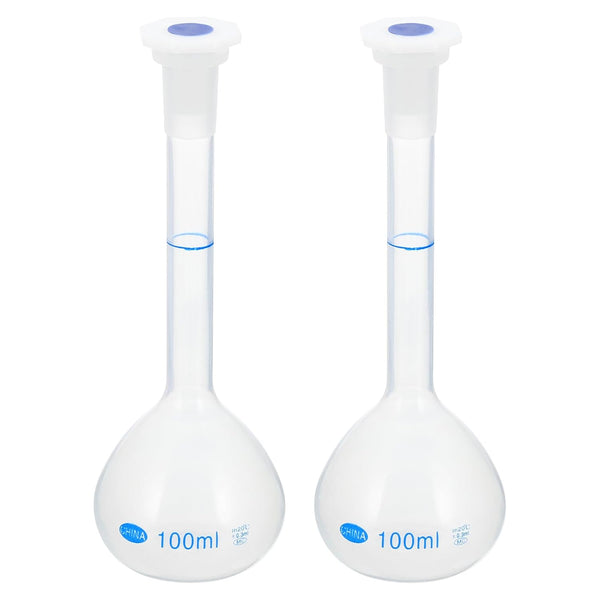 PATIKIL 100ml Volumetric Flask, 2 Pack Polypropylene Graduated Measuring Flask with Plug Cap for Laboratory Experiment