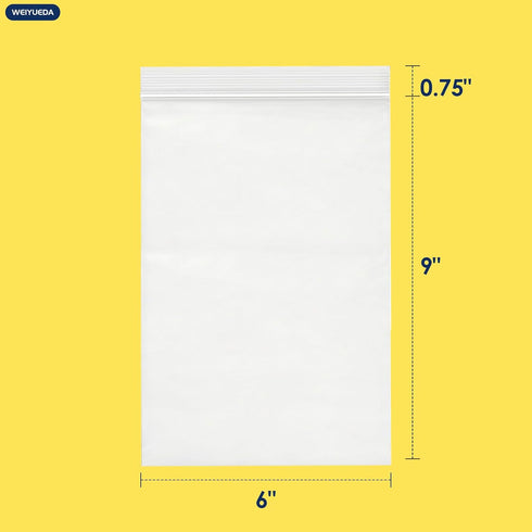 WEIYUEDA 6X9IN 300 Counts 3.94Mil packaging Clear Resealable Ziplock Plastic Bags, Double-Sided Thickened Plastic