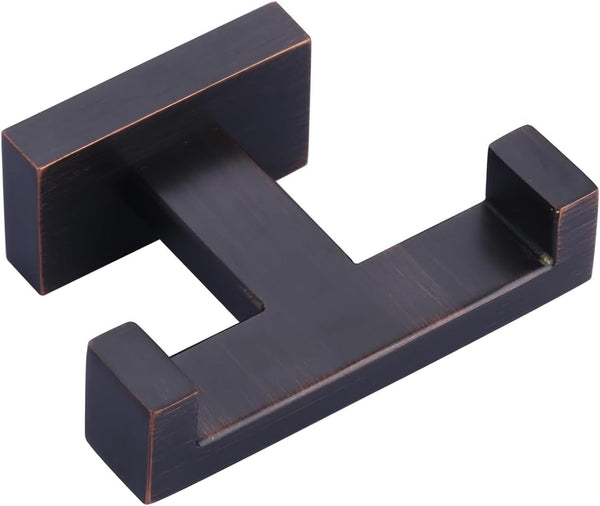 Bathroom Double Towel Hook - Modern Oil Rubbed Bronze Holder for Heavy Duty Coat and Robe Hooks