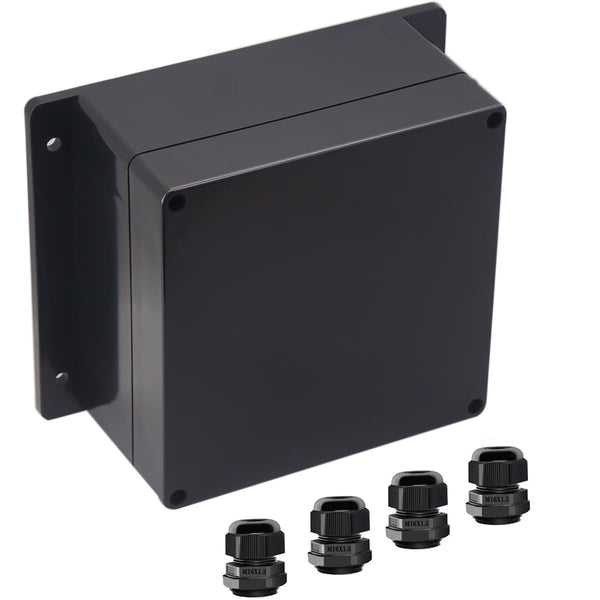 Junction Box IP65 Waterproof - ABS Plastic Electrical Project Case with Fixed Ear, Black 6.30x6.30x3.54 inch