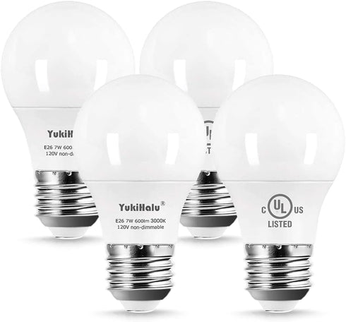 YukiHalu A15 LED Light Bulbs, 60W Equivalent, E26 Base, 2700K/3000K/5000K White, 7W, 4 Pack