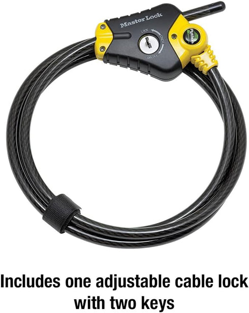 6 3/8-Inch 8413DPF Master Lock Black and Yellow Python Cable Lock with Key, Outdoor Lock for Bikes, Trail Cameras