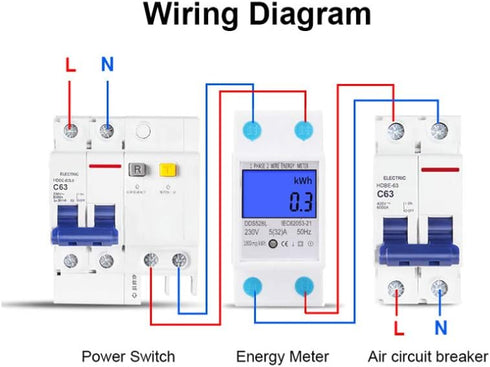 Energy Meter, Small 5 32A 110 130V 60Hz DDS528L LCD Backlight Single Phase KWh Meter