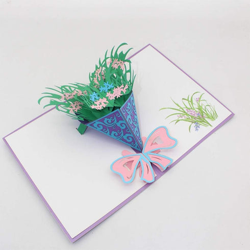 Flower Bouquet Pop Up Greeting Cards - 4 Pack Assorted Laser Cut Tulip, Sunflower, Orchid, Carnation for Gifts