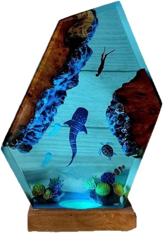 Ocean Scene LED Night Light, Underwater Marine Life Resin Lamp, Color Changing