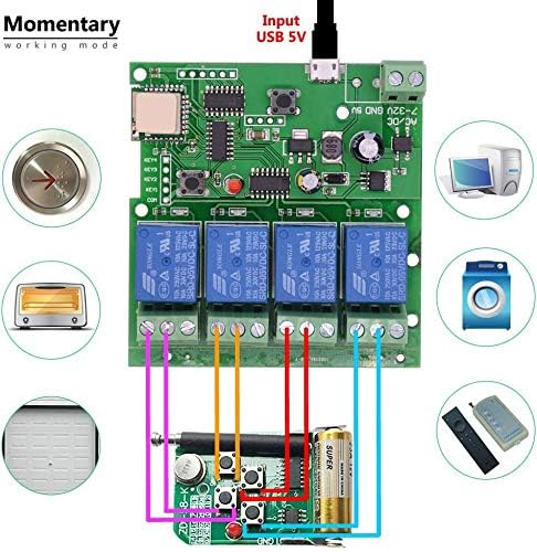 WiFi Wireless Inching Relay Momentary/Self-Locking Switch Module, DIY Smart Home Remote Control, DC 5-32V, AC90-260V
