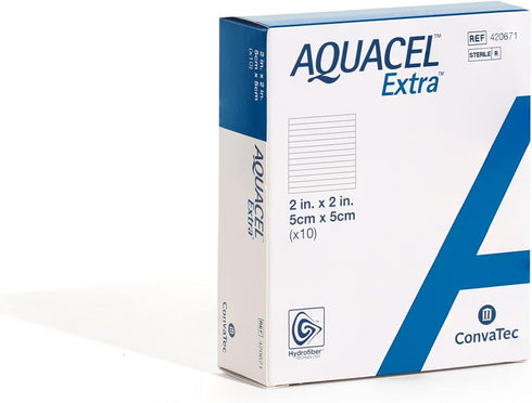 ConvaTec AQUACEL Extra Hydrofiber Absorbant Dressing, 2"x2", for Moderate to Highly Exuding Wounds, 10ct Box