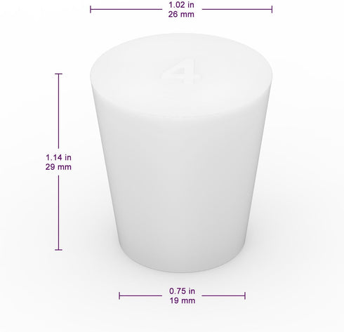 Silicone Rubber Stopper, (10-Pack, Size 4#) Tapered White Silicone Stoppers for Laboratory Sealing