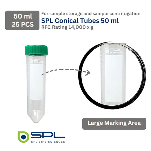 SPL 50ml Conical Centrifuge Tube PP/HDPE with PP Racks, Sterile, Non-pyrogenic, Non-cytotoxic, DNase/RNase-Free, Human