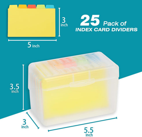 H4D 3x5 Inches 25 Index Card Holder with Plastic Dividers, Clear