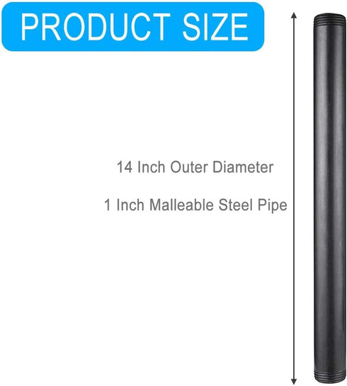 10 Pack 1 Inches x 14 Inches Black Malleable Steel Nipples Fitting, DIY Steampunk Industrial Vintage Style.