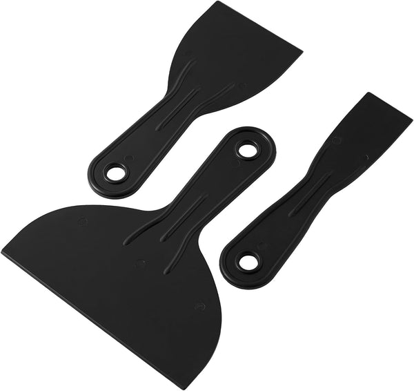 Jiashuoda Plastic Putty Knife Set - 3Pcs Black Plastic Scraper Tool, 1.5"/3"/6" Sizes