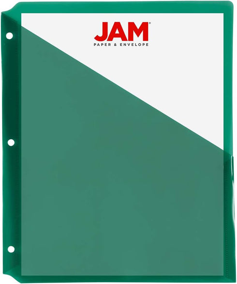 JAM PAPER Plastic Binder Dividers w/Pocket - 11 3/16 x 9 1/4 - Green - 6/Pack by JAM Paper