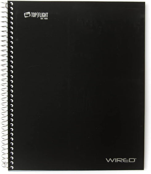 Top Flight Wired 3-Subject Wirebound Notebook with 4 Pockets, 120 Sheets, College Rule, 11 x 8.875 Inches, 1 Notebook,