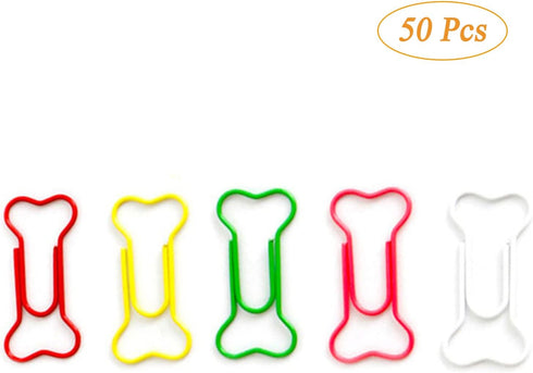 Cute Dog Bone Shape Paper Clips, 50 Pcs, Colorful for Notebook, Office, School, and Home Use