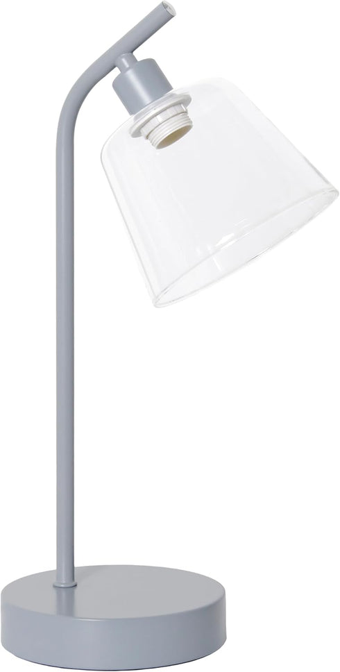 LD1080-GRY 16" Simple Designs Sleek Essentials Modern Industrial Metal Desk Lamp with Clear Glass Shade, for Office