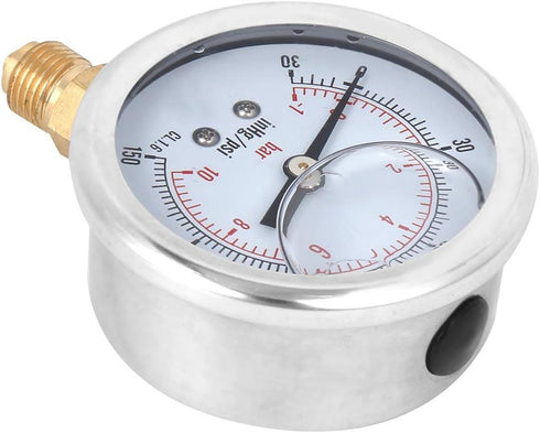 Heayzoki Oil Filled Pressure Gauge, 1/4 BSP Lower Mount, Stainless Steel Liquid Filled, -1-10 bar, Dual Scale