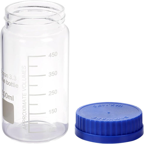 Lab Media Storage Reagent Wide Mouth Bottles Borosilicate Glass Graduated (Pack of 2, Blue, 500ml)