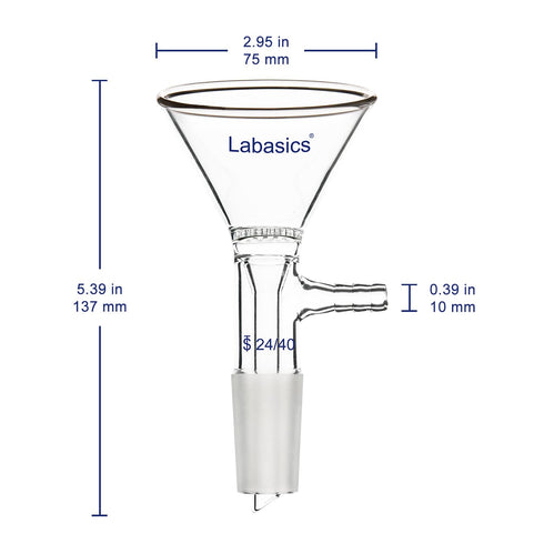 Borosilicate Glass Filter Funnel, 75mm Top Outer Dimension, Triangular Shape with Glass Filter Plate