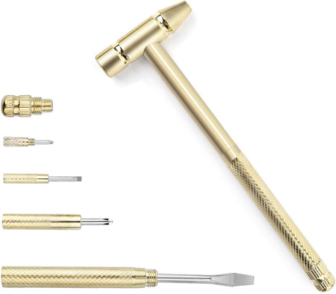 LANDIBO 6-in-1 Micro Mini Multifunctional Anti-Corrosion and Anti-Rust Copper Hammer and Screwdriver Hand