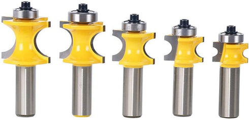 Set of 5 Half Round Bullnose Router Bits Set Woodworking Milling Cutter
