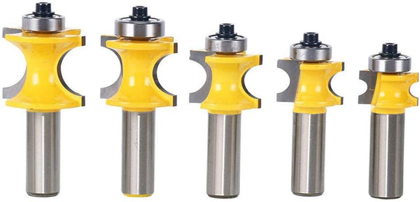 Set of 5 Half Round Bullnose Router Bits Set Woodworking Milling Cutter