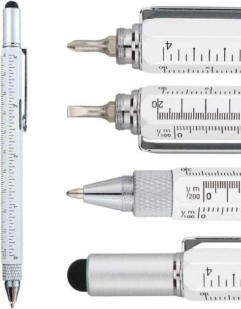 HeTaoCat Gifts Multi Tech Tool Pen, 6 in 1 Stylus Pen with Screwdriver, Ruler, Levelgauge, Ballpoint Pen (White)
