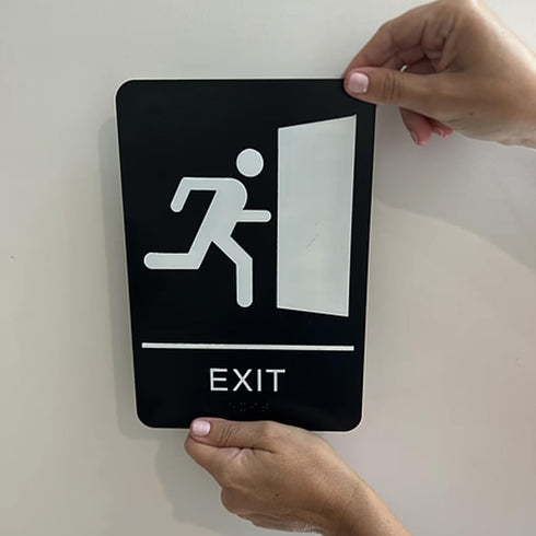 Exit Sign with Braille Grade II for Door & Wall, Comes with Graphical Symbols and Double Sided 3M Tape