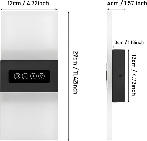 Dimmable 12W 3-Color Touch LED Wall Sconce with Switch Indoor Hardwired Wall Light Fixture Brightness and Temperature
