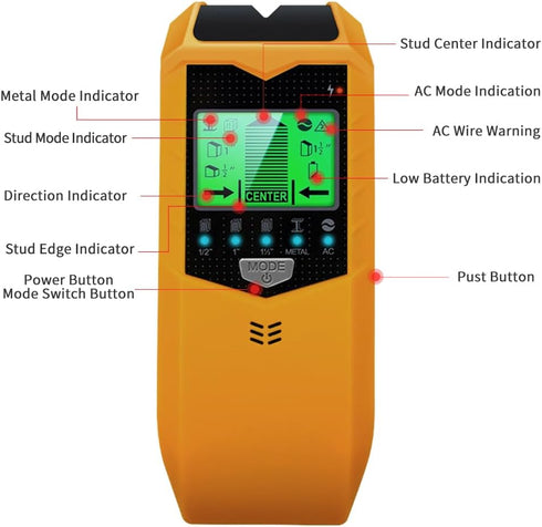 5 in 1 Stud Finder Wall Scanner with HD LCD Display for Center and Edge of Wood Metal AC Wire