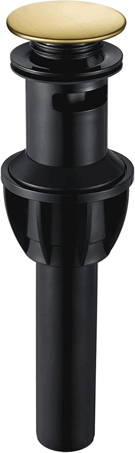 GGStudy Plastic Pop Up Drain with Overflow Assembly, Brushed Gold Lavatory Vanity Sink Drain Stopper