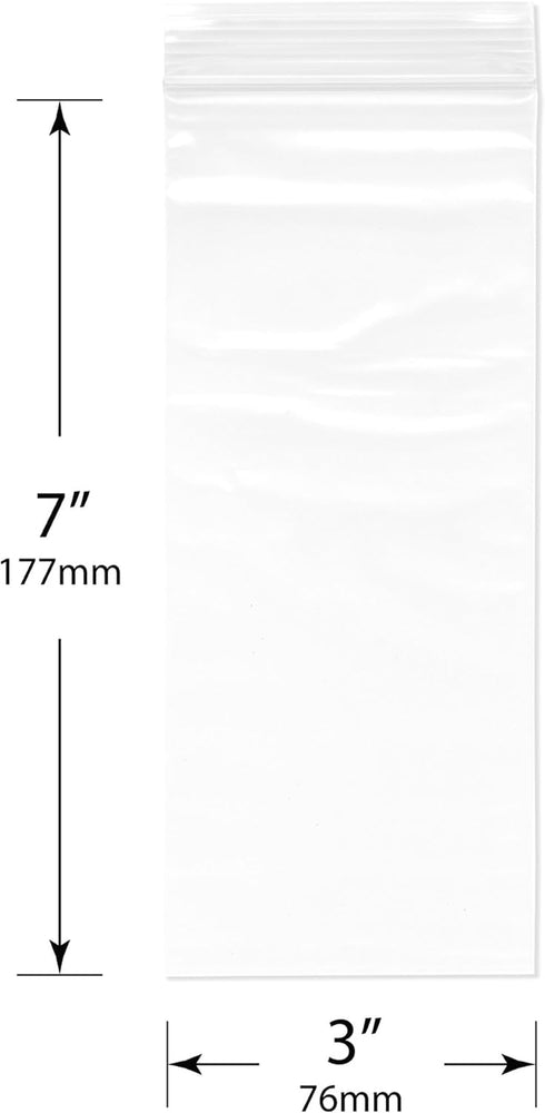 Plymor 3" x 7" Zipper Reclosable Plastic Bags (Case of 1,000), 2 Mil
