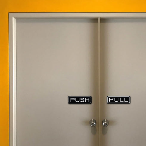 Quality Classic Horizontal Push Pull Door Signs - Durable Safety Signs (Brushed Silver) - Medium, 1 Set, Easy to Install