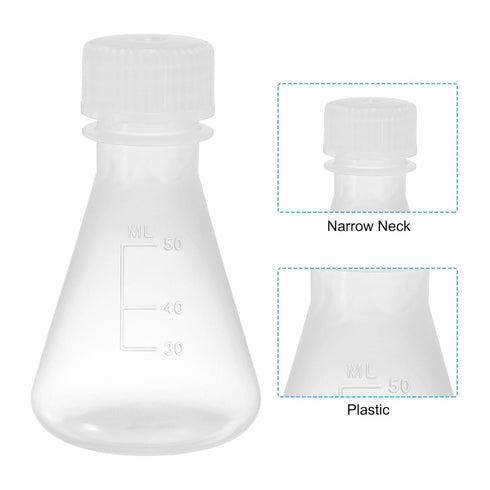 PATIKIL Erlenmeyer Flask, 3 Pcs 50ml 125ml 250ml Narrow Mouth Graduated Plastic Flasks for Lab Chemistry Study