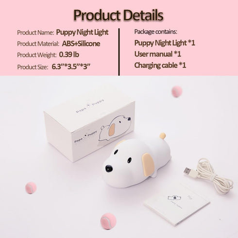 Myratts Dimmable Led Cute Dog Night Light, Nursery Puppy Kawaii Lamps, Super Squishy Silicone USB Rechargeable Touch