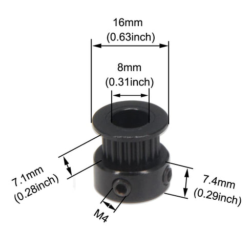 Zeberoxyz 10pcs GT2 Pulley Wheel Set, 20 Teeth 8mm Bore Black Aluminum Timing Belt Idler for 3D Printer