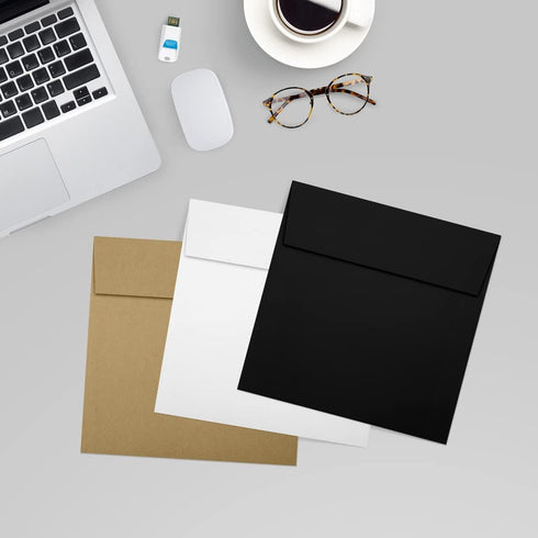 LUXPaper Square Invitation Envelopes, Peel & Press, 6" x 6", Black Linen, 50 Qty