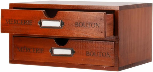 PACKGILO Wooden Storage Box Rustic Desktop Organizer with 2 Drawers Office Desk Accessories