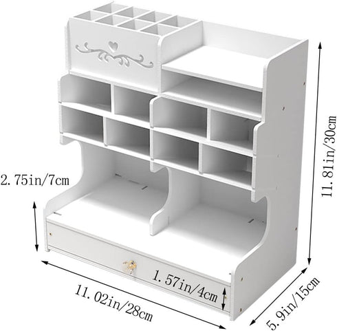 White Pen Organizer with Drawer, DIY Pencil Holder Desk Tidy Caddy for Home, Office, and School (PB18-1-White)