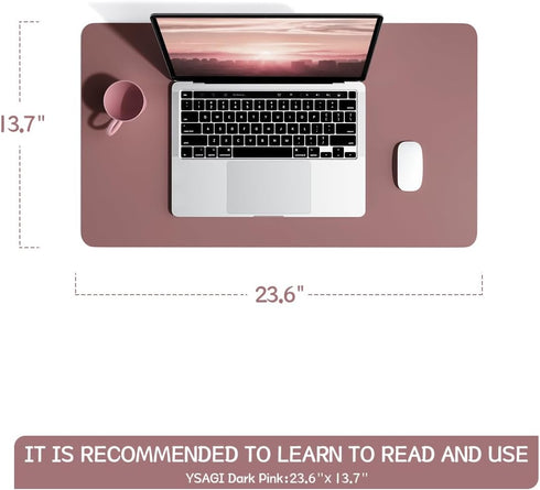 Non-Slip Desk Pad,Mouse Pad,Waterproof PVC Leather Desk Table Protector,Ultra Thin Large Desk Blotter, Easy Clean Laptop Desk Writing Mat for Office Work/Home/Decor(Dark Pink, 23.6" x 13.7") by YSAGi